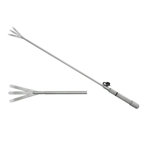 The laparoscopic surgical instrument, the sector forceps (three-leaf), can be adjusted in direction